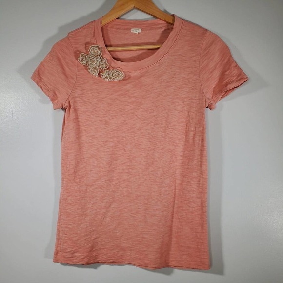 J. Crew Rose Bead Embellished Short Sleeve Top Pink Size XS - Picture 9 of 9